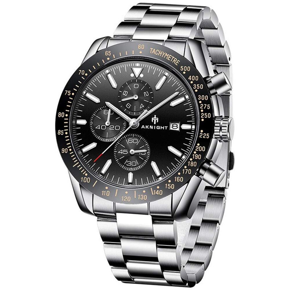 Men's Aknight 45mm Big Face Stainless Steel & Black